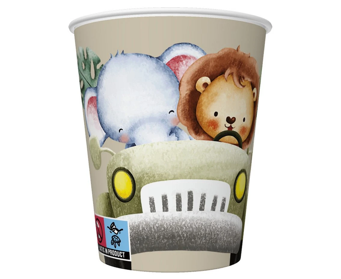 Kubeczki papierowe Safari Animals in the Jeep, 250 ml, 8 szt.
