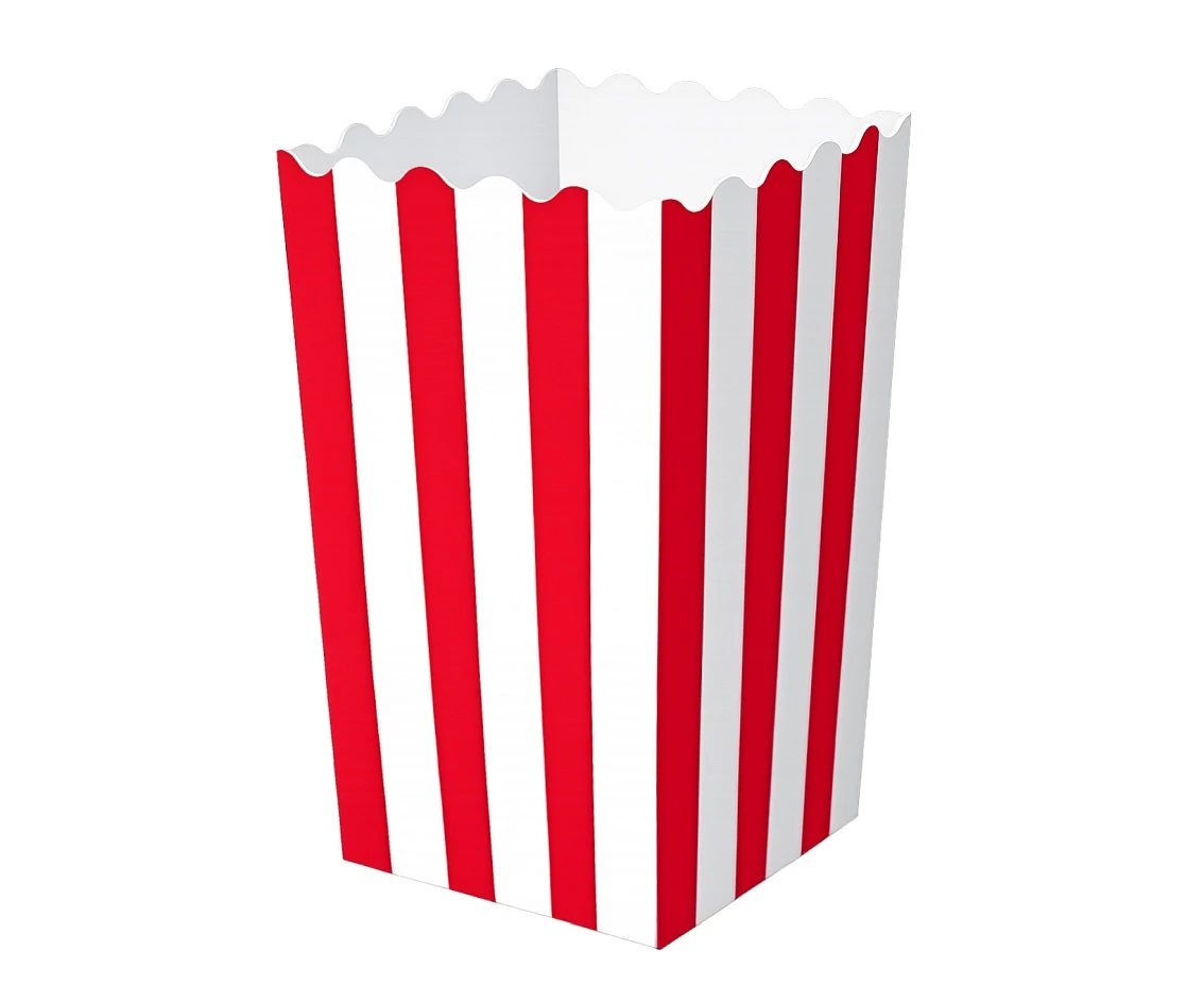 Pudełko na popcorn, czerwono-białe paski, 4 szt.