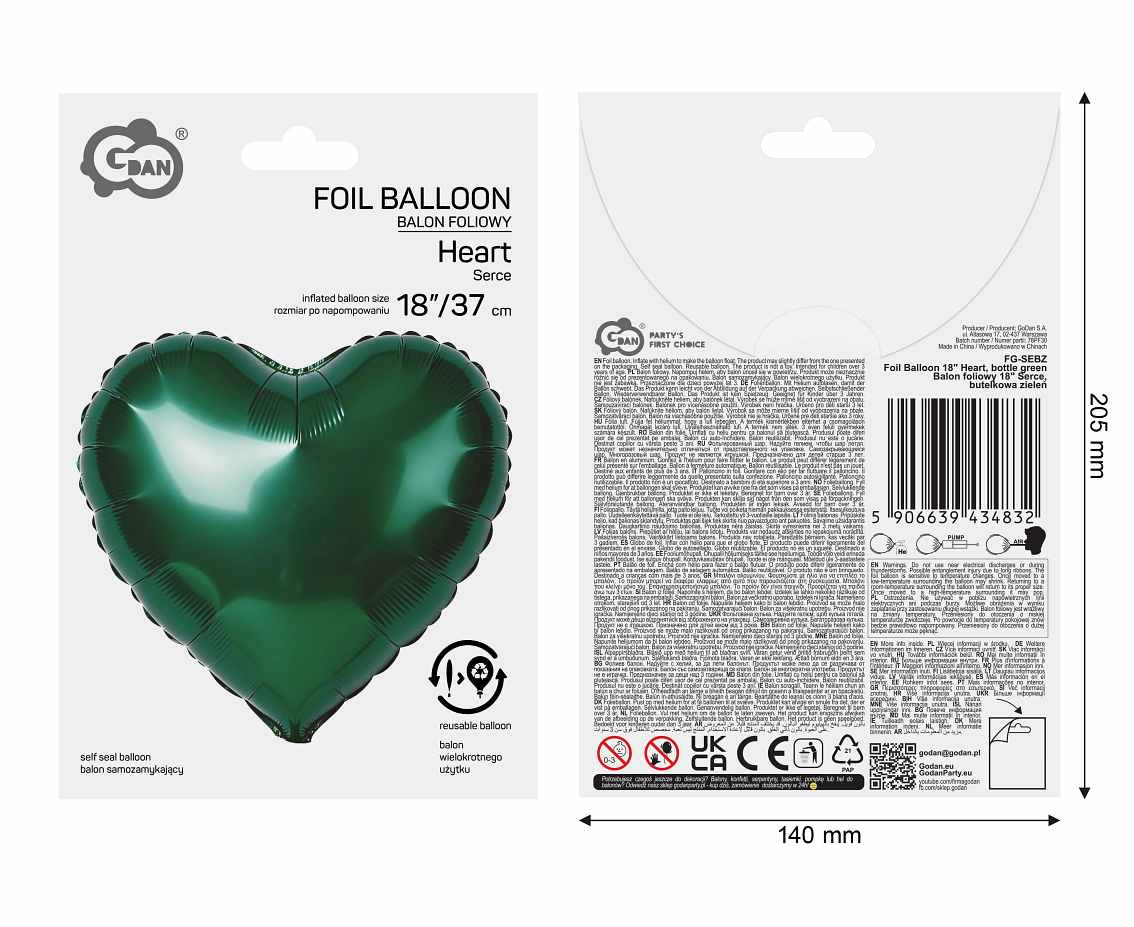 Balon foliowy 18" Serce, butelkowa zieleń