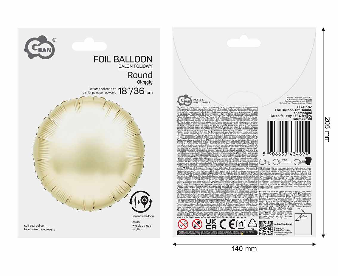 Balon foliowy 18" Okrągły, szampański