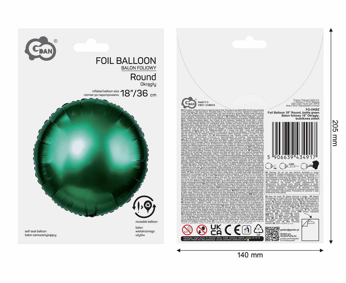 Balon foliowy 18" Okrągły, butelkowa zieleń