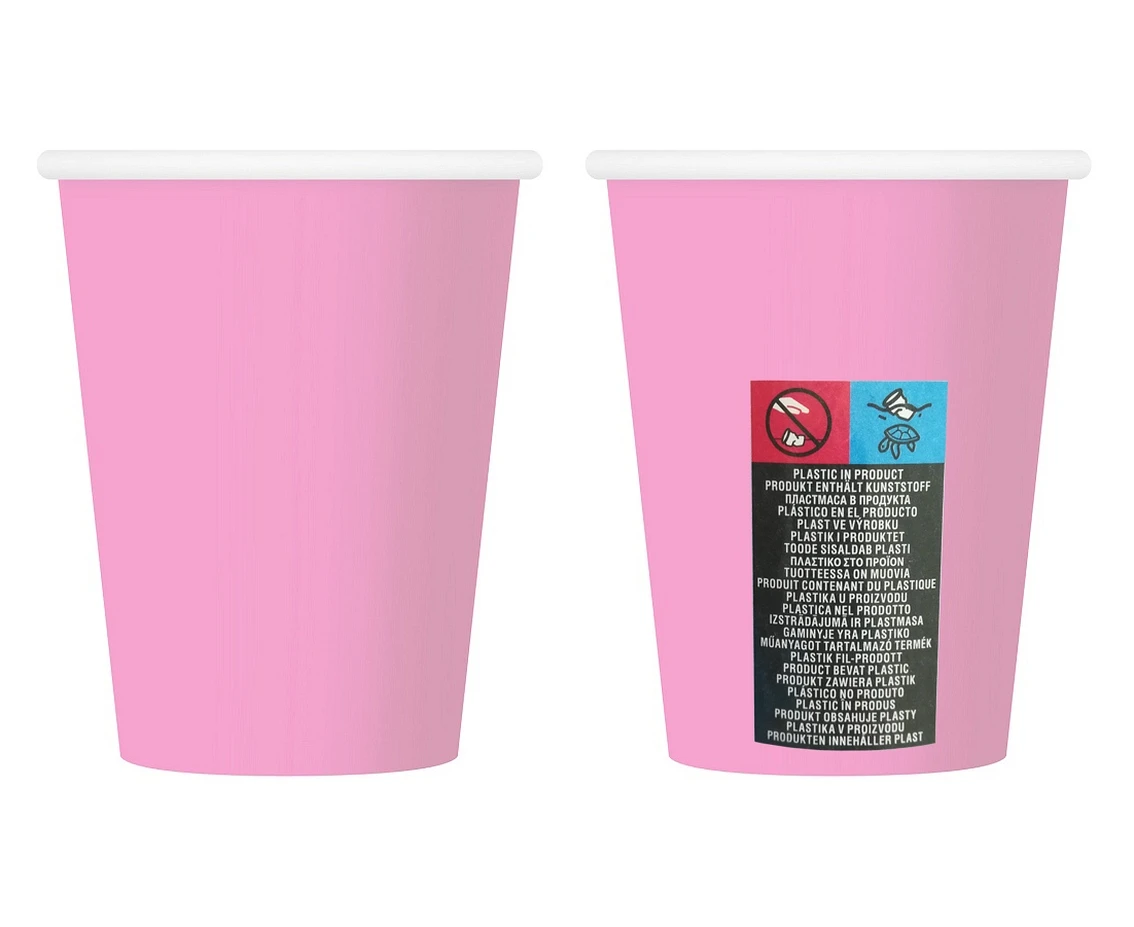 Kubeczki pap. jednokolorowe różowe 204U, 250 ml/ 6 szt. KK