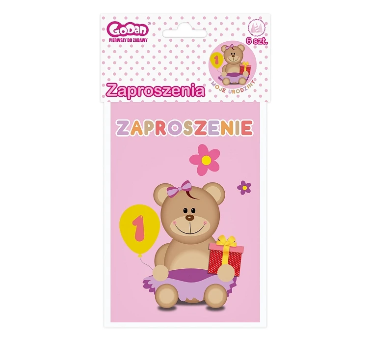 Zaproszenia Moje 1 Urodziny, 6 szt., różowe KK