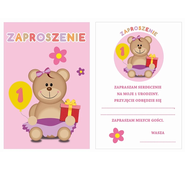 Zaproszenia Moje 1 Urodziny, 6 szt., różowe KK