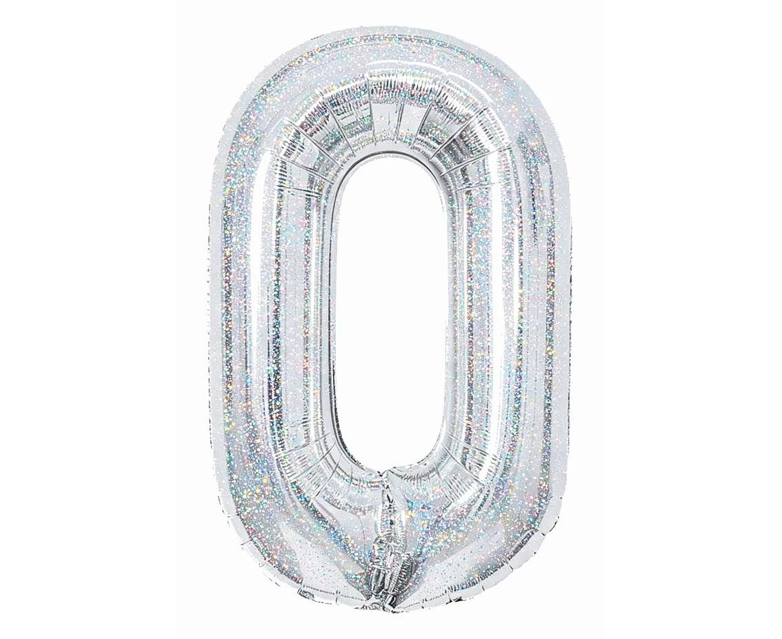 Balon foliowy Cyfra "0", 85 cm, holographic silver
