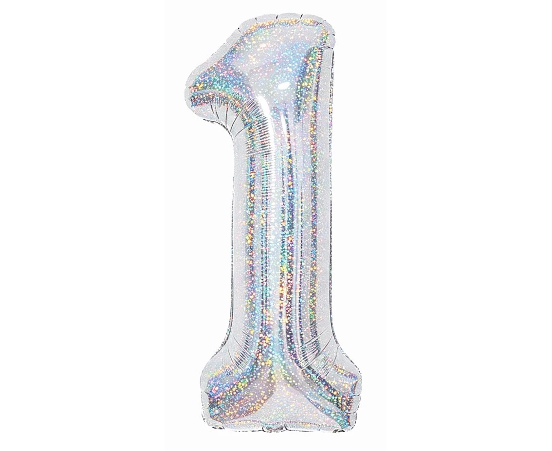 Balon foliowy Cyfra "1", 85 cm, holographic silver