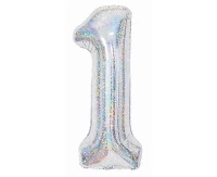Balon foliowy Cyfra "1", 85 cm, holographic silver
