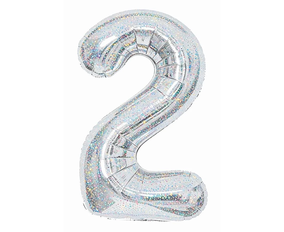 Balon foliowy Cyfra "2", 85 cm, holographic silver