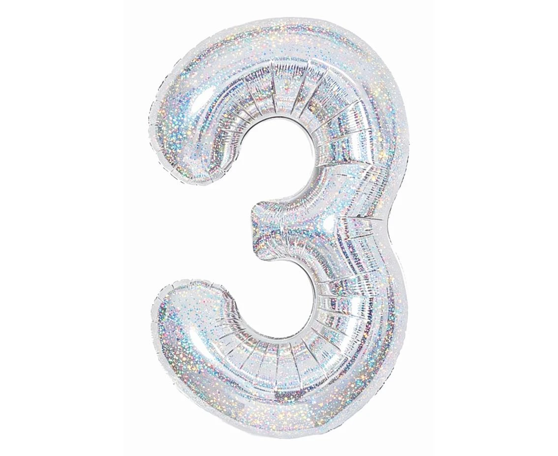 Balon foliowy Cyfra "3", 85 cm, holographic silver