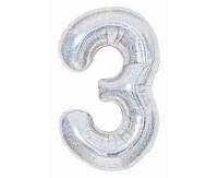 Balon foliowy Cyfra "3", 85 cm, holographic silver