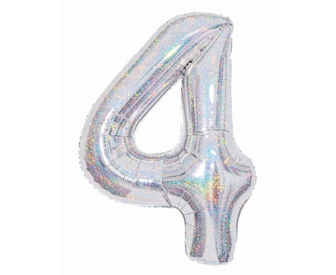 Balon foliowy Cyfra "4", 85 cm, holographic silver
