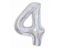 Balon foliowy Cyfra "4", 85 cm, holographic silver