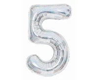 Balon foliowy Cyfra "5", 85 cm, holographic silver