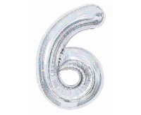 Balon foliowy Cyfra "6", 85 cm, holographic silver
