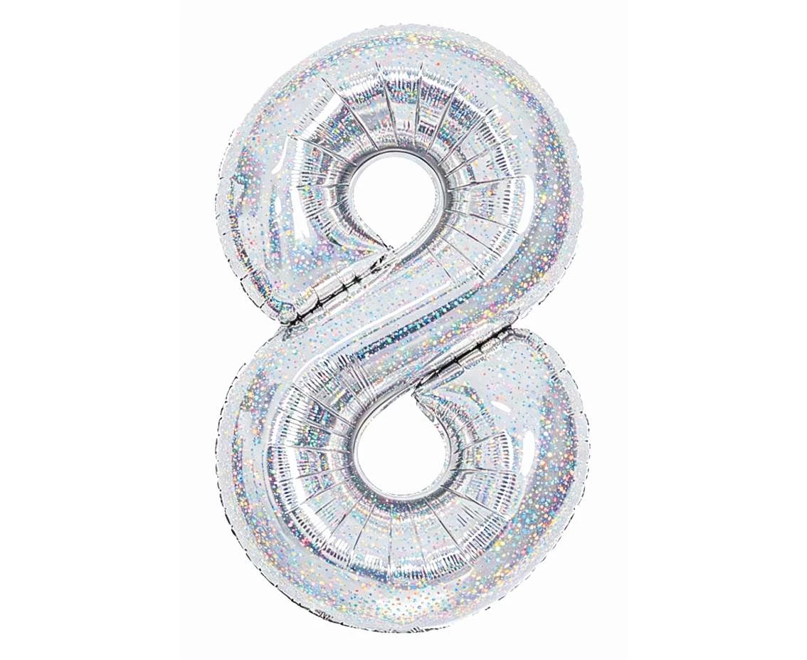 Balon foliowy Cyfra "8", 85 cm, holographic silver
