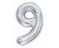 Balon foliowy Cyfra "9", 85 cm, holographic silver