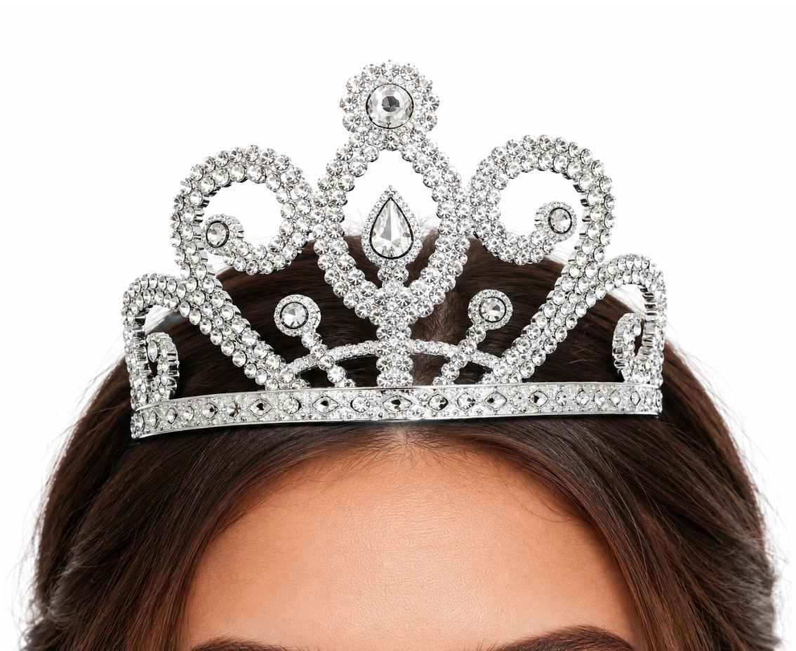 Tiara księżniczki, srebrna z kryształkami