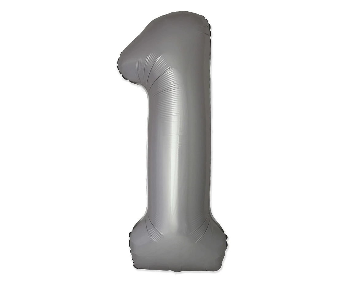 Balon foliowy 30" FX - Cyferka 1 Matowy Srebrny Moonlight, niepakowany
