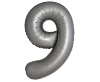 Balon foliowy 30" FX - Cyferka 9 Matowy Srebrny Moonlight, niepakowany