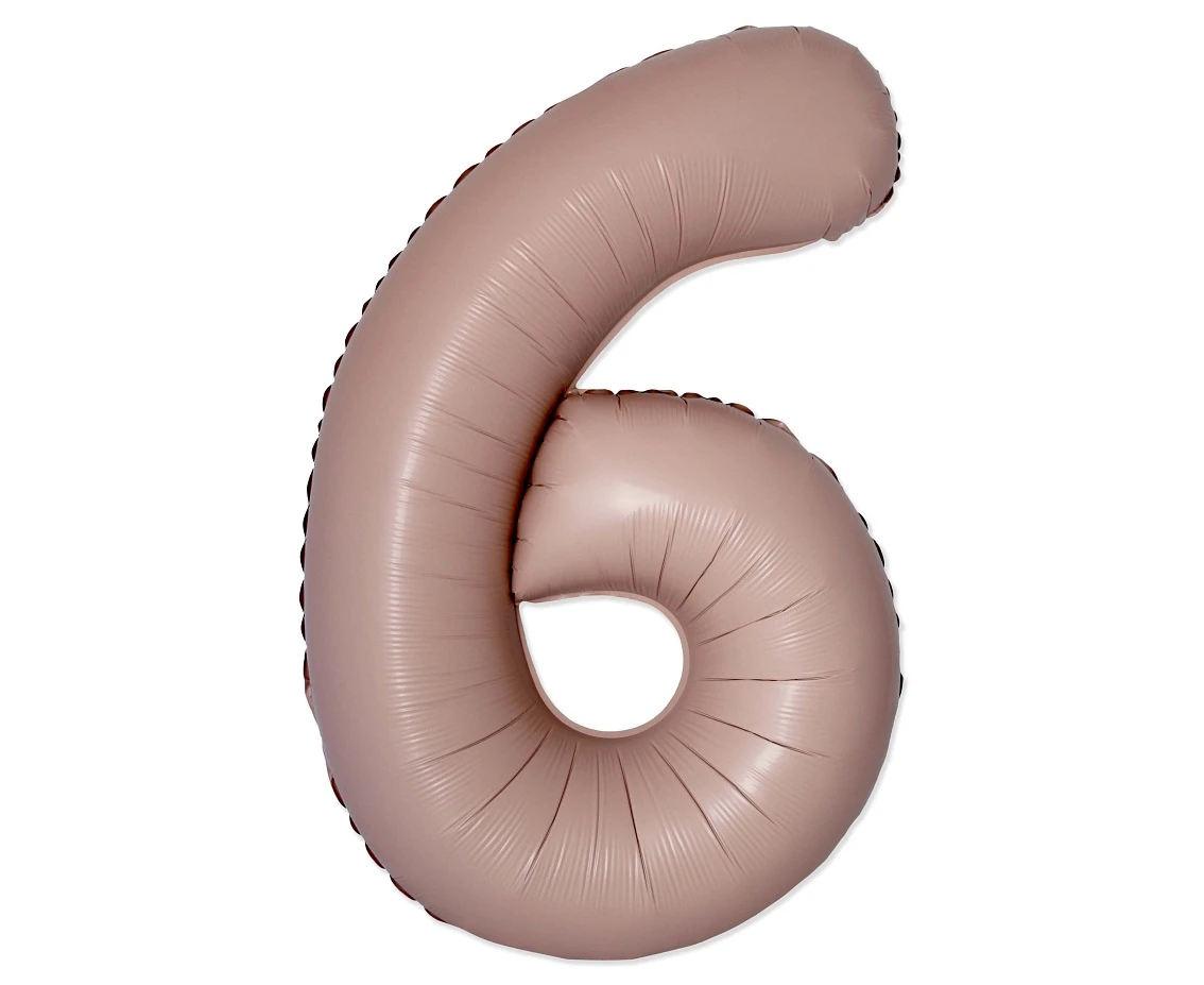 Balon foliowy 30" FX - Cyferka 6 Matowy Różowy Vintage Rose, niepakowany