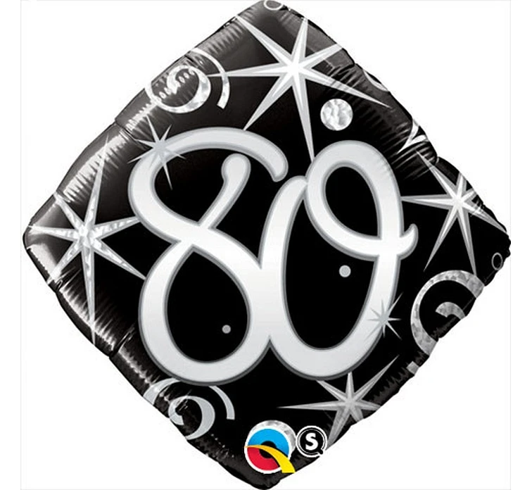 Balon foliowy 18" QL SHP "80, czarny serpentyny i gwiazdki" KK