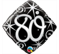 Balon foliowy 18" QL SHP "80, czarny serpentyny i gwiazdki" KK