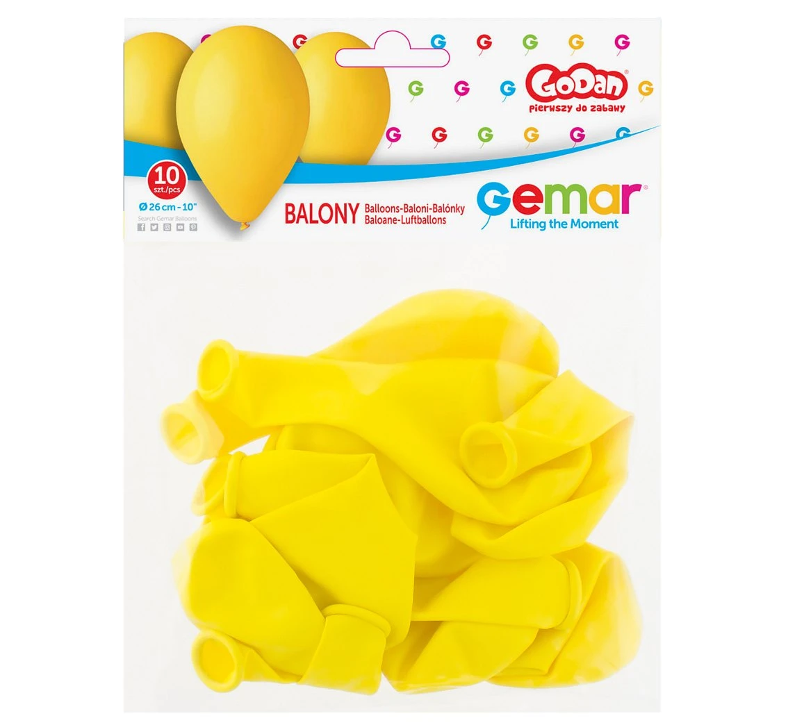 Balony Gemar 10", pastel premium żółte, 10szt.