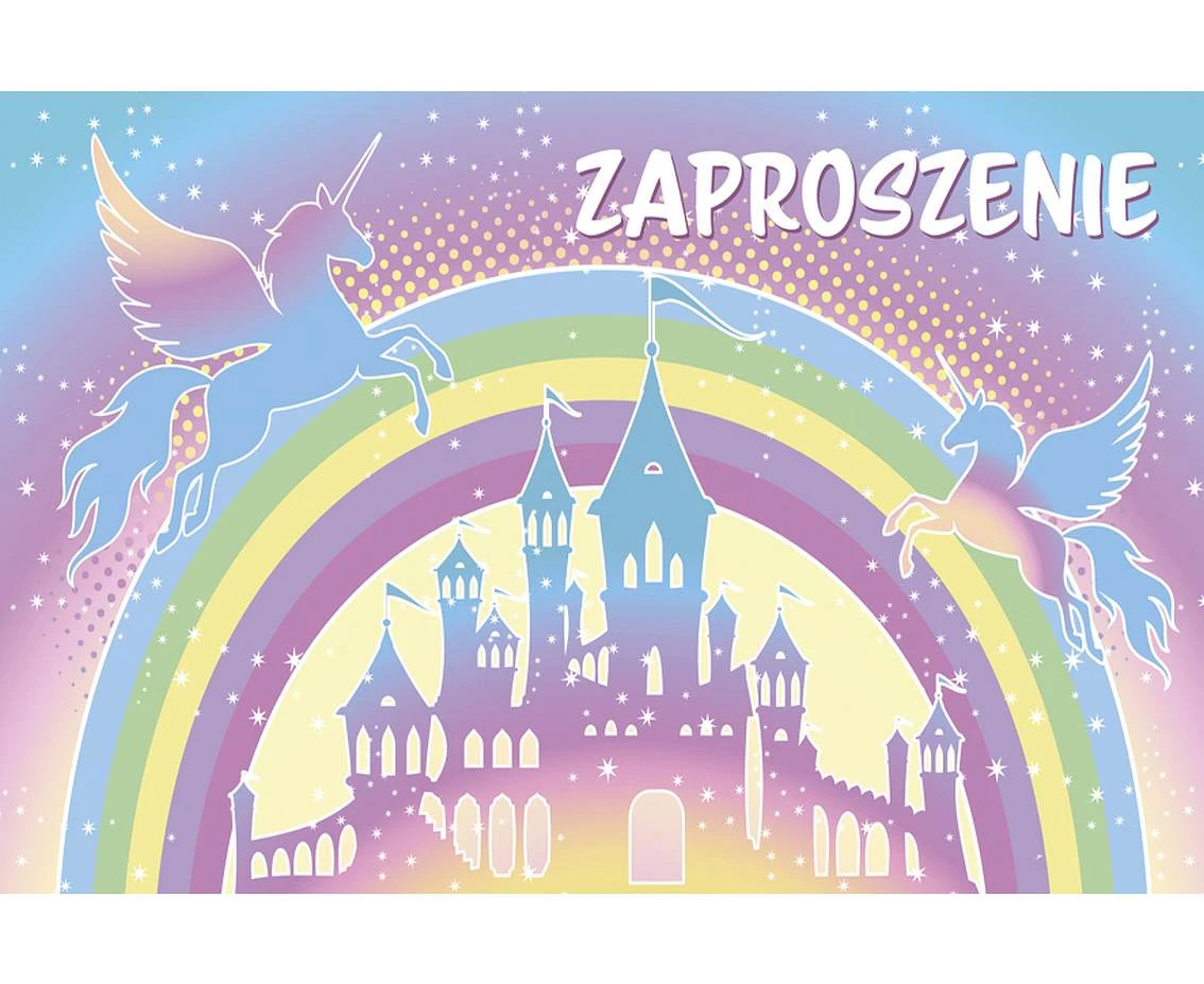 Zaproszenie Tęczowy zamek i Jednorożce, 10 szt.