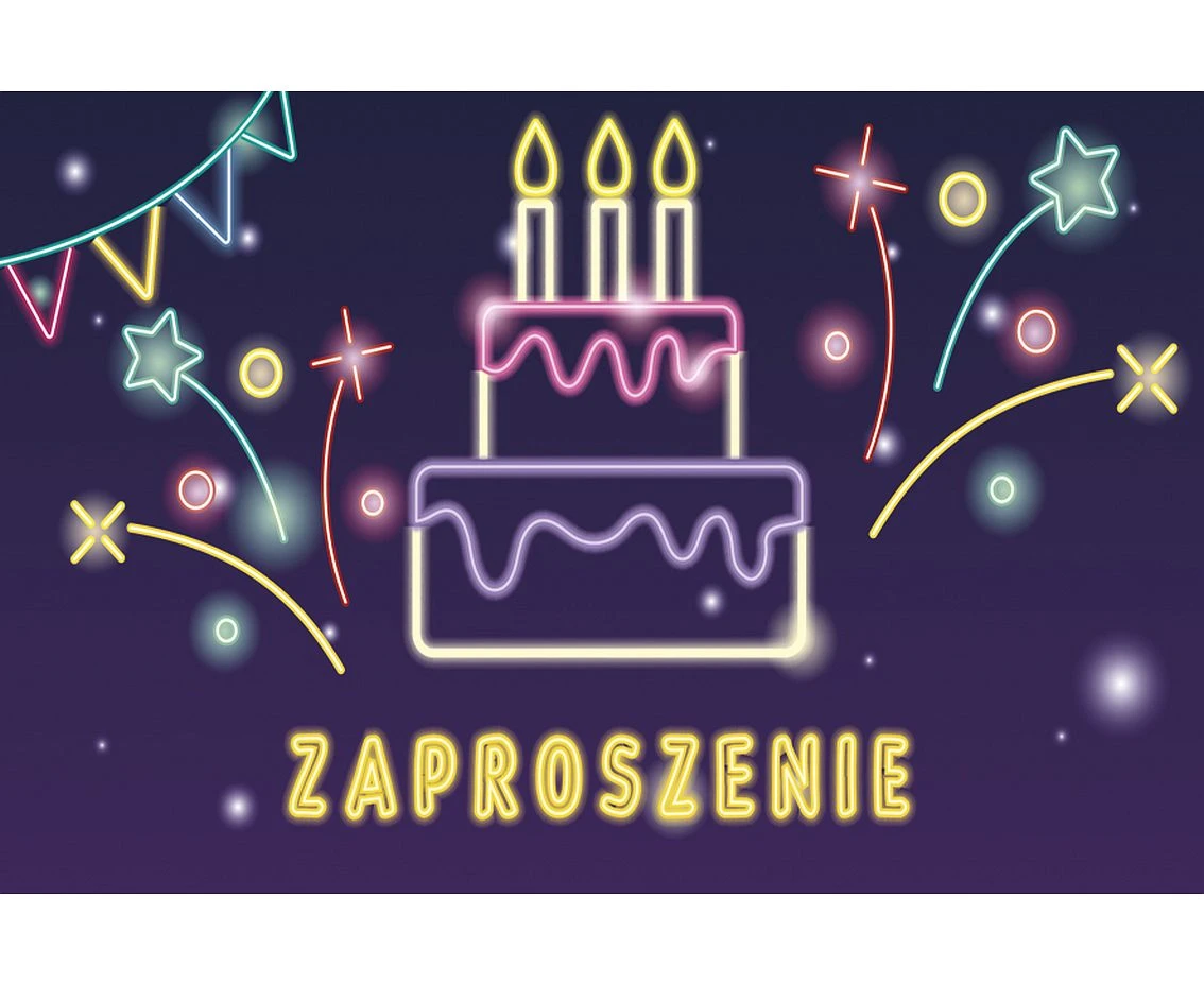Zaproszenie Neon Party, Tort, 10 szt.