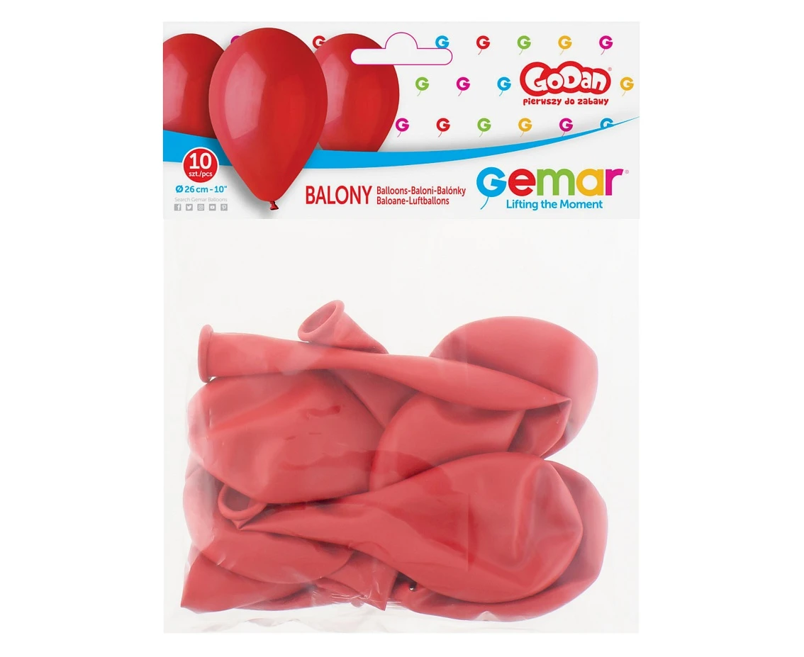 Balony Gemar 10", pastel premium ciemnoczerwone, 10szt.