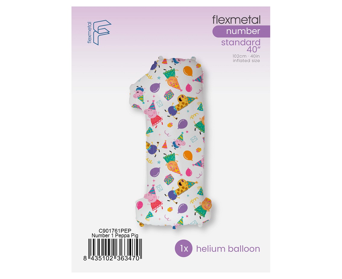 Balon foliowy FX - Number Cyfra 1 Peppa Pig, 102 cm, pakowany