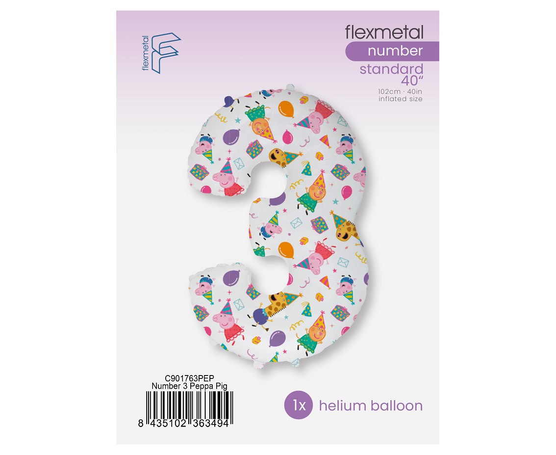 Balon foliowy FX - Cyfra 3 Peppa Pig, 102 cm, pakowany