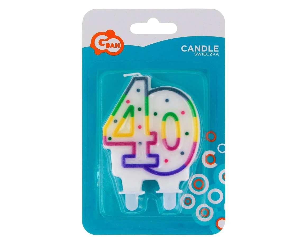 Świeczka cyferka z kropeczkami "40", 8 cm KK