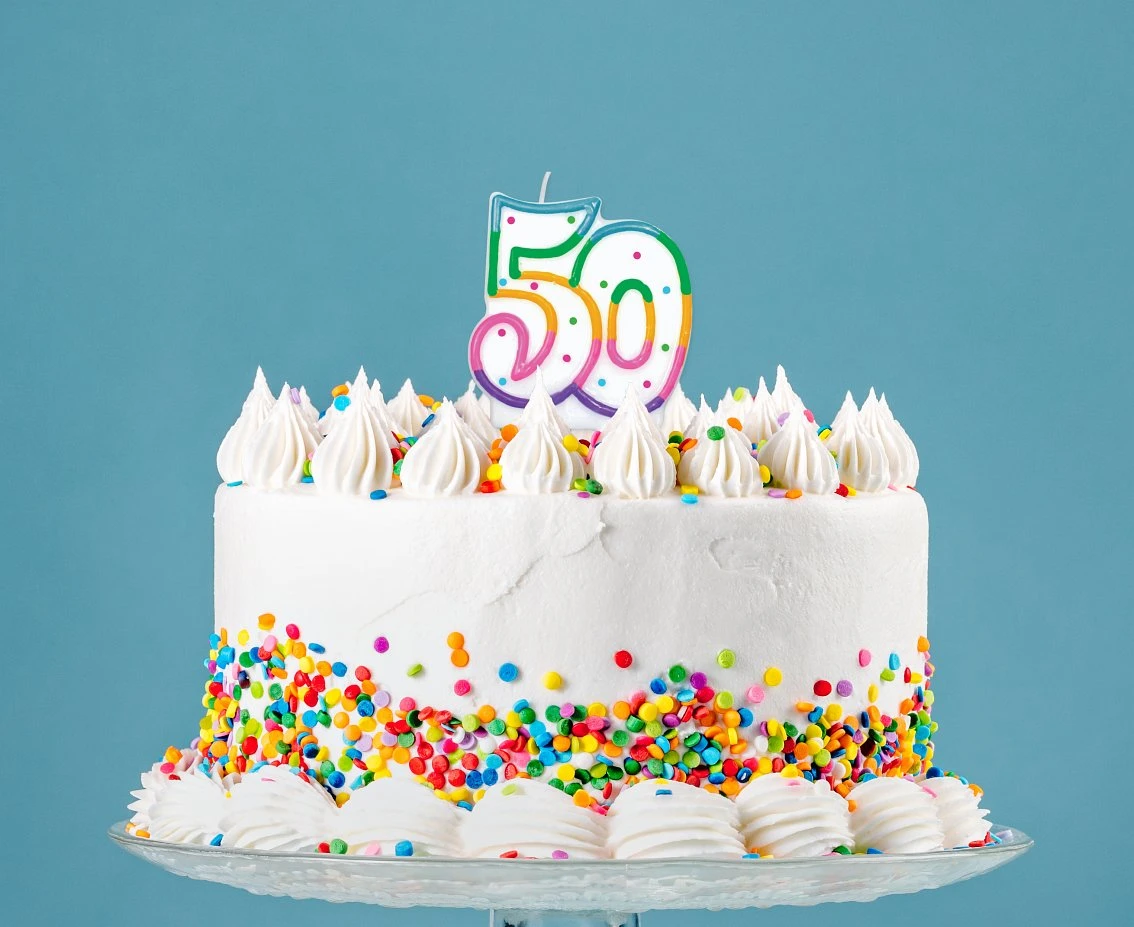 Świeczka cyferka z kropeczkami "50", 7 cm KK