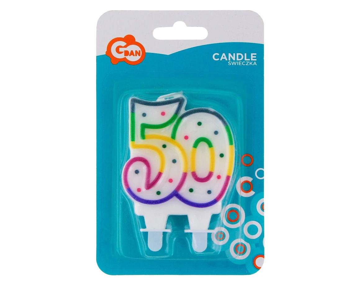 Świeczka cyferka z kropeczkami "50", 7 cm KK