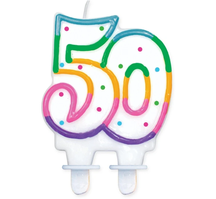 Świeczka cyferka z kropeczkami "50", 7 cm KK