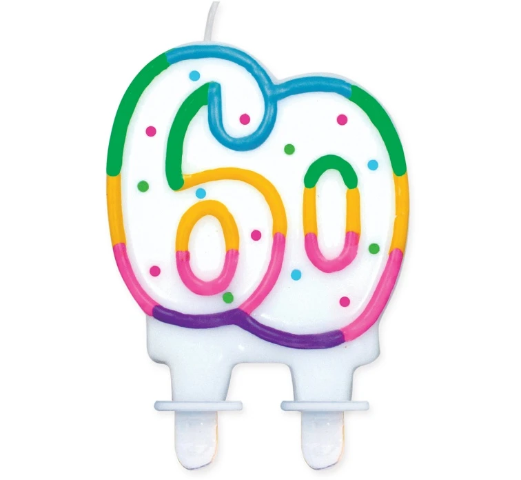 Świeczka cyferka z kropeczkami "60", 7 cm KK