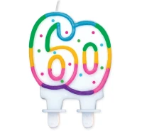 Świeczka cyferka z kropeczkami "60", 7 cm KK