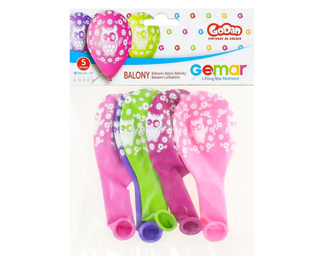 Balony Gemar 12", pastel premium sówka, 5szt. KK