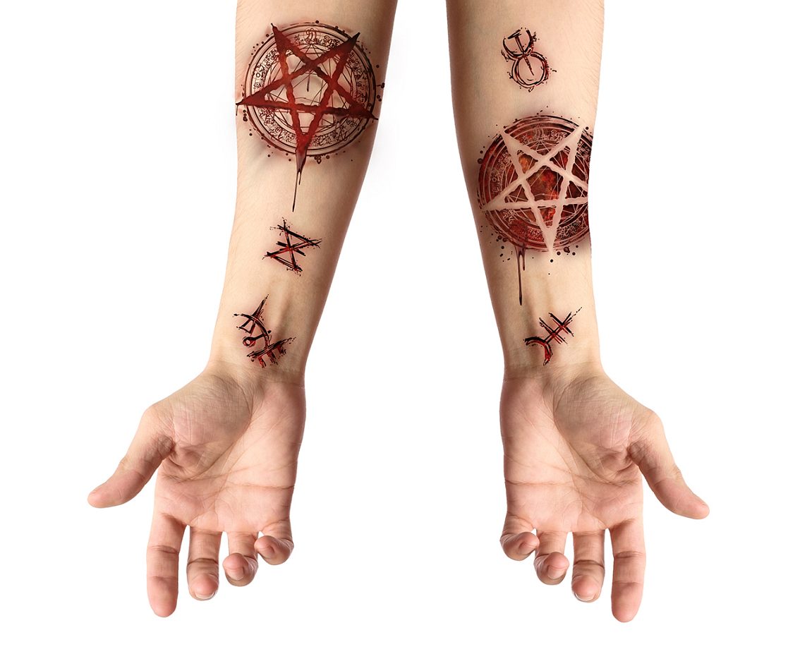 Tatuaże zmywalne satanistyczne, 30×13 cm