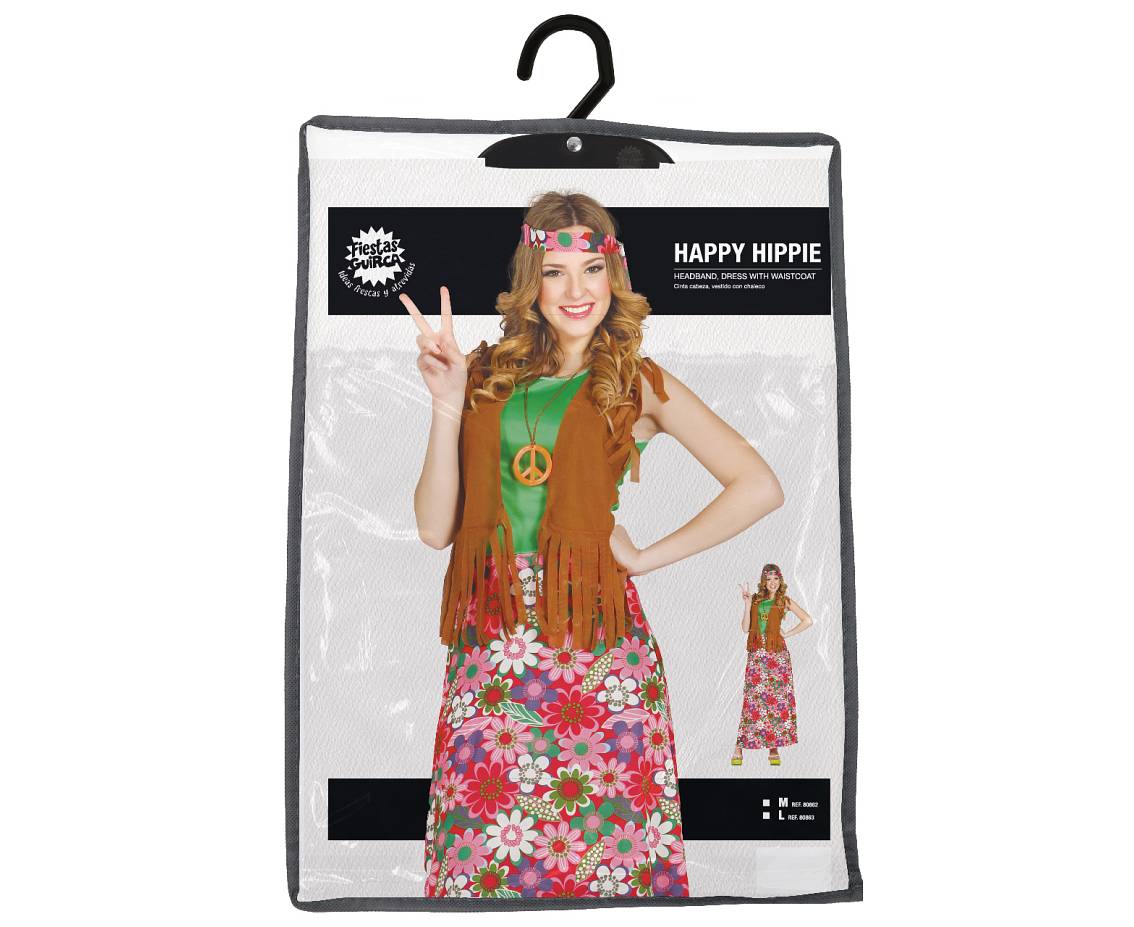 Strój Wesoły Hippie, rozm. 38–40 (M) (kamizelka, opaska, sukienka)