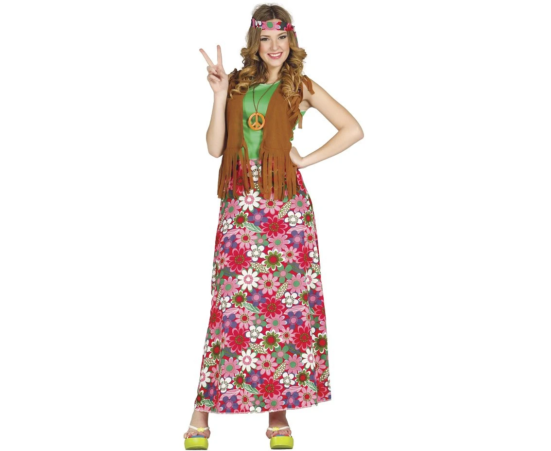 Strój Wesoły Hippie, rozm. 42–44 (L) (kamizelka, opaska, sukienka)