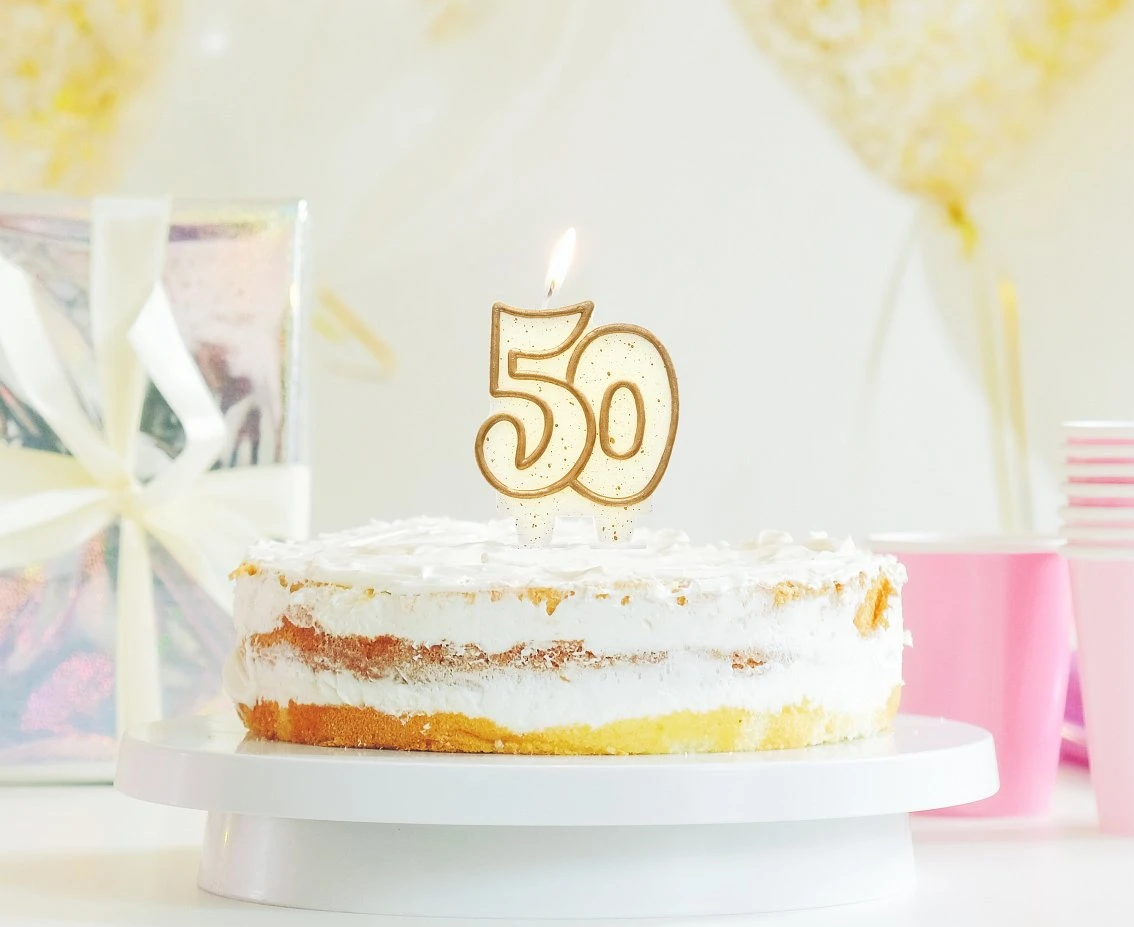 Świeczka B&C cyferka 50, złoty kontur, 8 cm