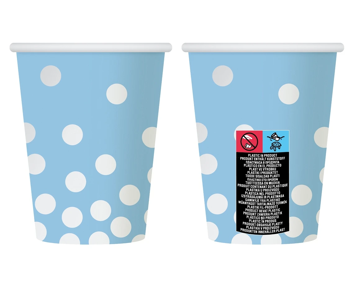 Kubeczki papierowe "Srebrne groszki", niebieskie, 270 ml, 6 szt. KK
