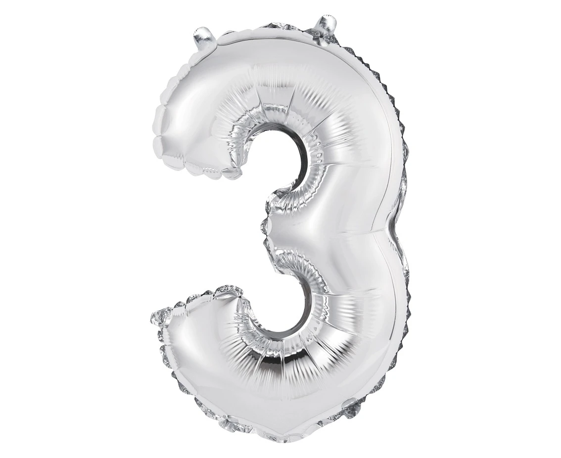 Balon foliowy "Cyfra 3", srebrna, 35 cm KK