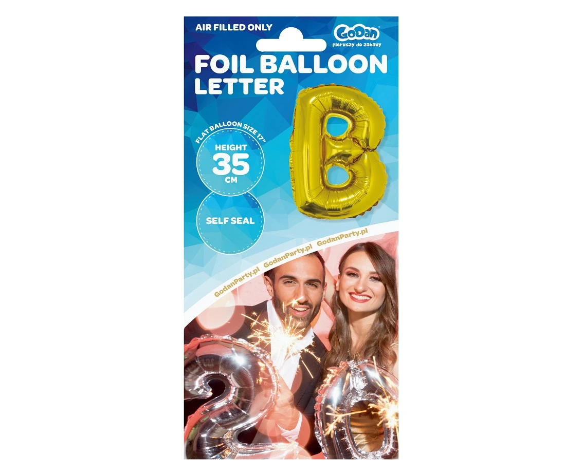 Balon foliowy "Litera B", złota, 35 cm KK