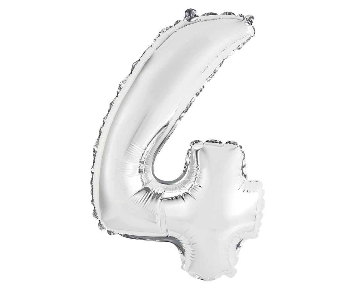 Balon foliowy "Cyfra 4", srebrna, 35 cm KK