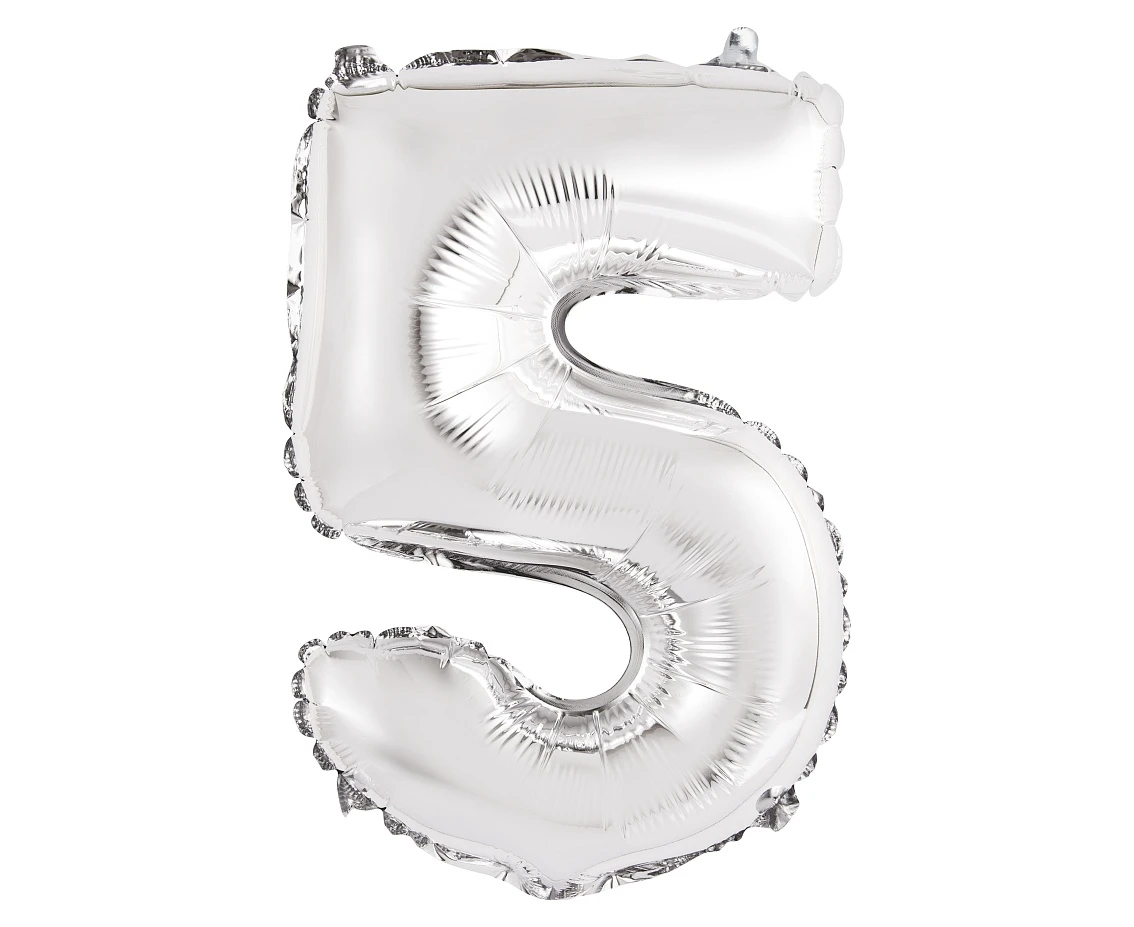Balon foliowy "Cyfra 5", srebrna, 35 cm KK