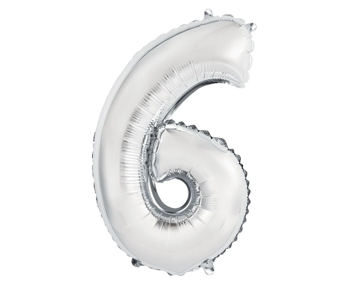 Balon foliowy "Cyfra 6", srebrna, 35 cm KK