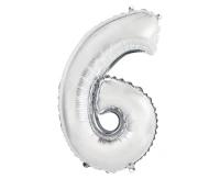 Balon foliowy "Cyfra 6", srebrna, 35 cm KK